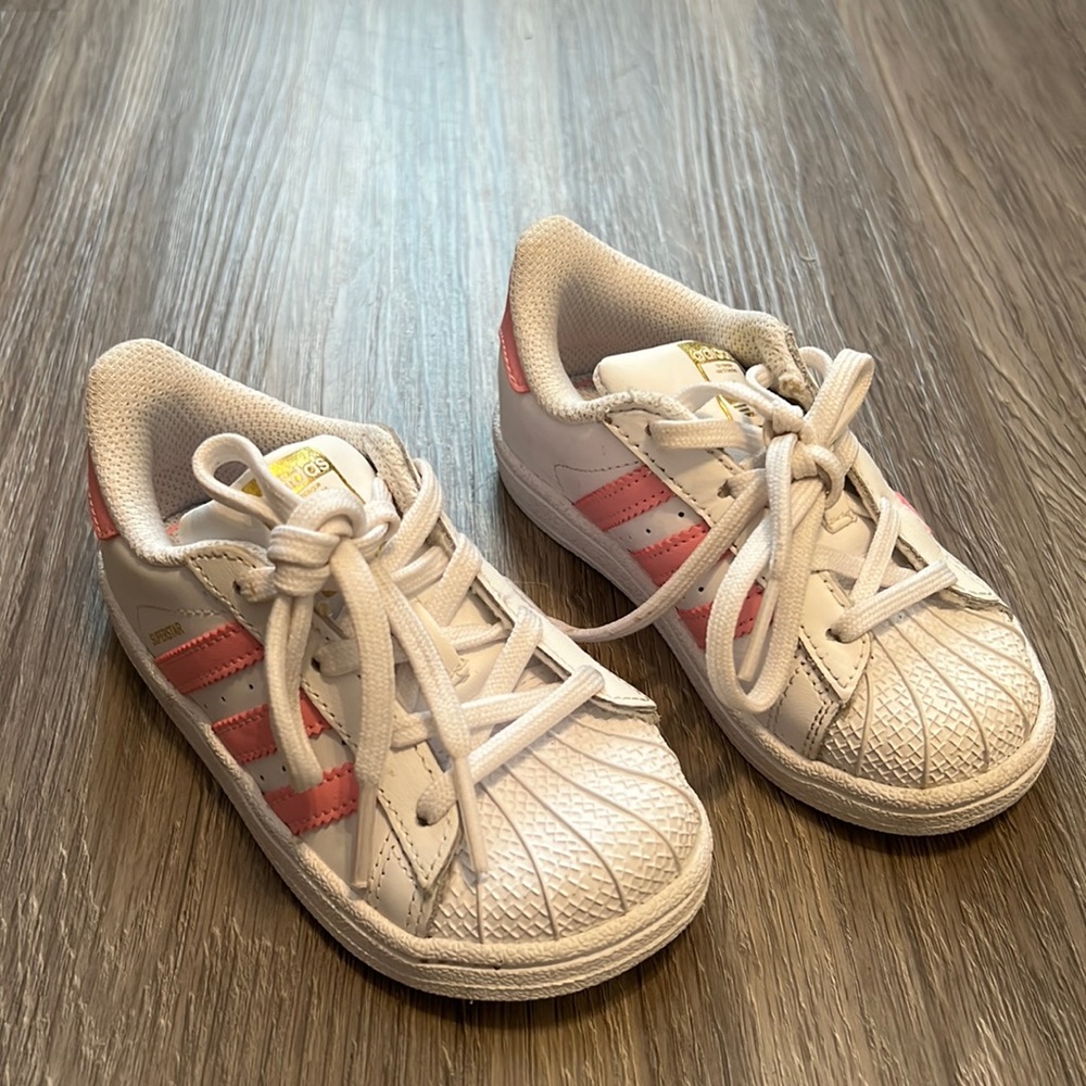 White and pink adidas size 7